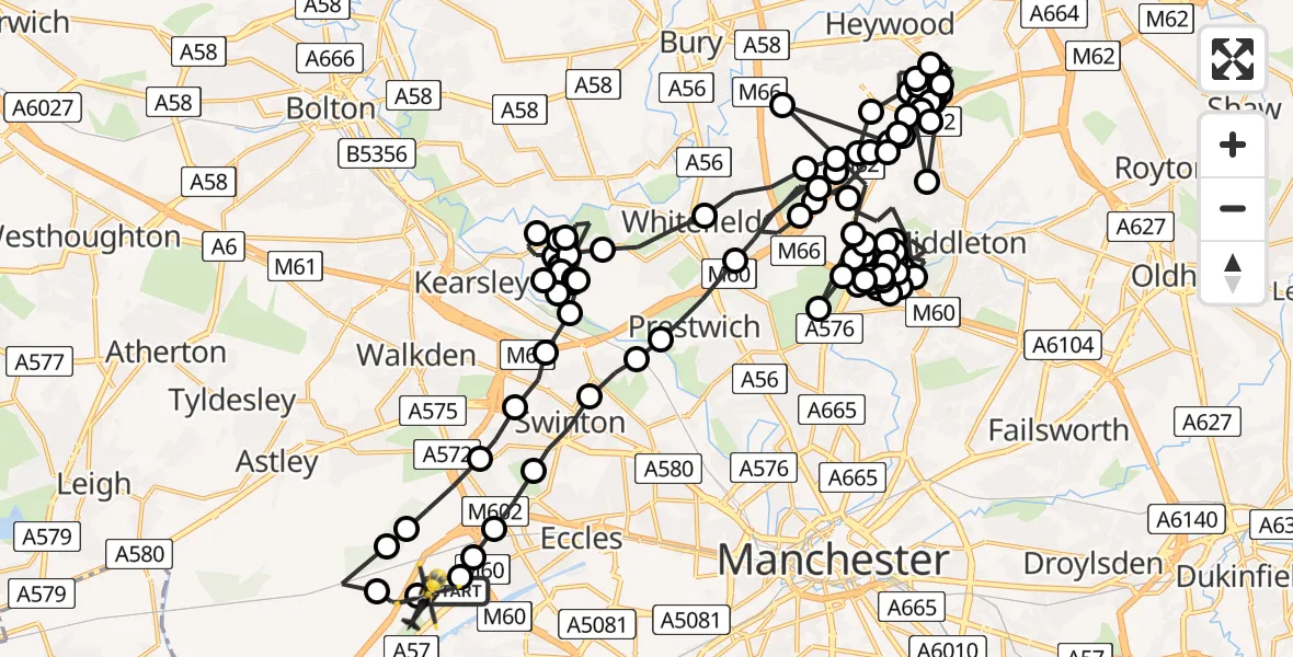 Flight route Police Helicopter Manchester Barton Aerodrome - Manchester Barton Aerodrome, 19 July 2026, 23:00