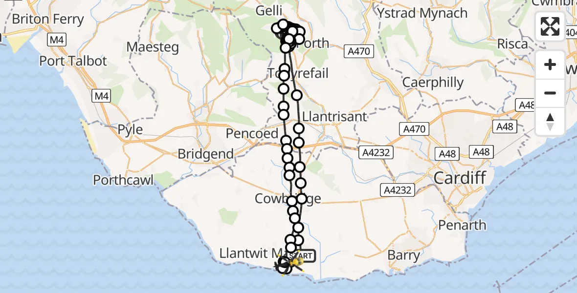 Flight route Police Helicopter MOD St Athan - MOD St Athan, 19 July 2026, 23:06