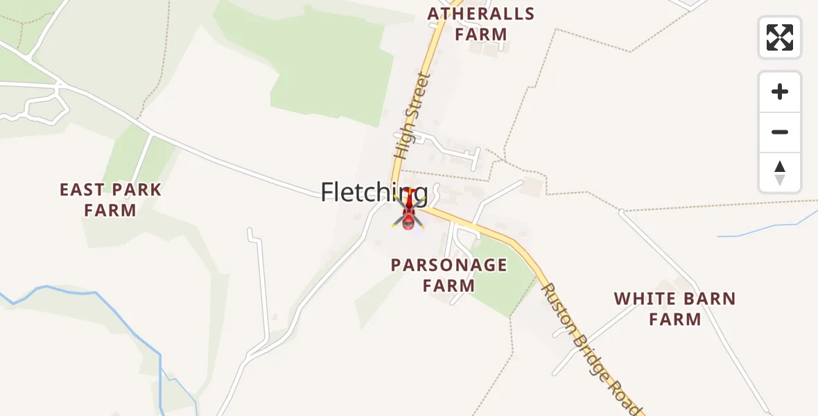 Flight route Air Ambulance Helicopter Fletching - Fletching, 19 July 2026, 23:16
