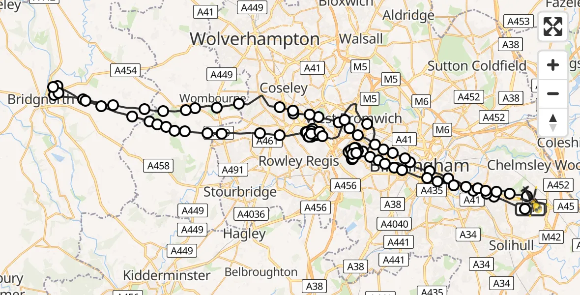 Flight route Police Helicopter Birmingham Airport - Birmingham Airport, 19 July 2026, 23:57