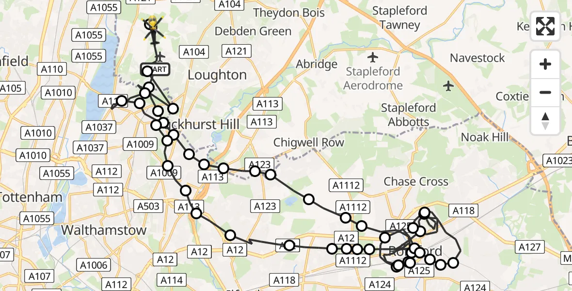 Flight route Police Helicopter Metropolitan Police Air Support Unit Lippitts Hill - Epping Forest, 20 July 2026, 02:30