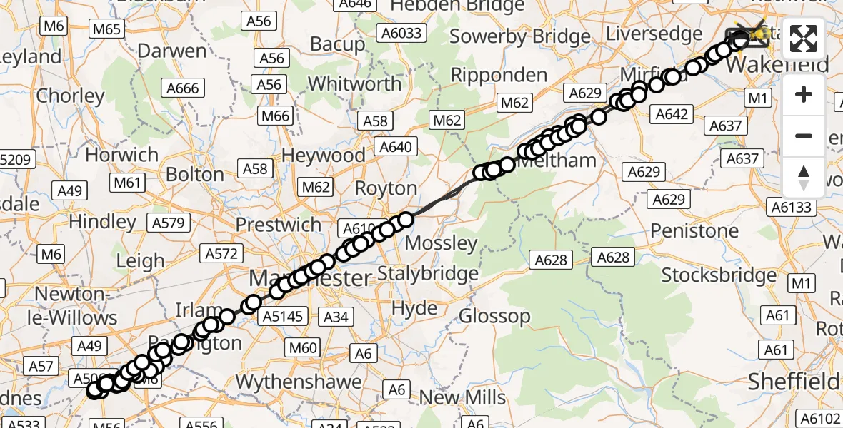 Flight route Police Helicopter East Ardsley - East Ardsley, 20 July 2026, 02:30