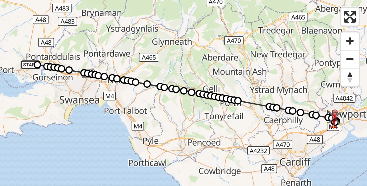 Flight route Air Ambulance Helicopter Dafen - Bassaleg, 20 July 2026, 06:35