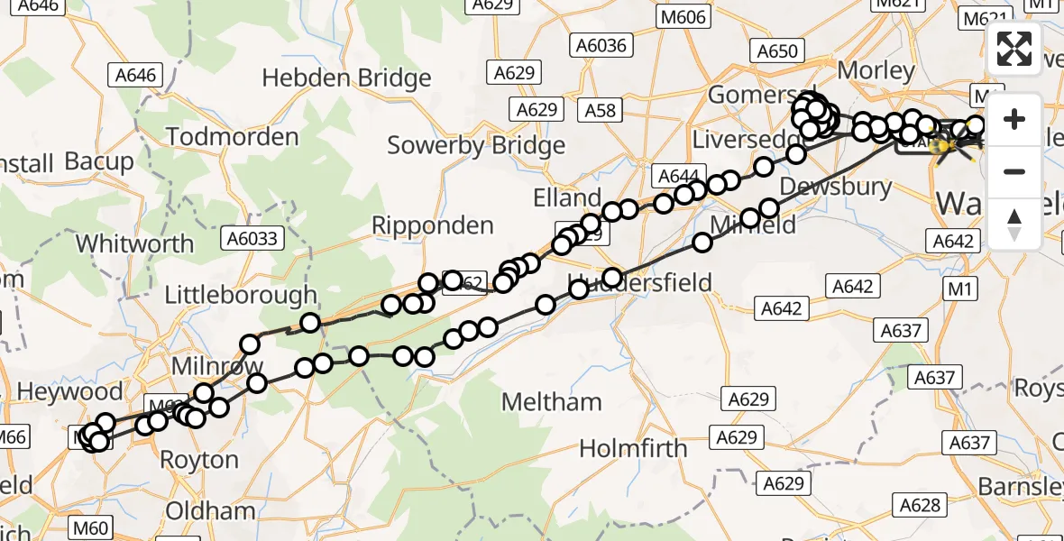 Flight route Police Helicopter East Ardsley - East Ardsley, 20 July 2026, 07:30