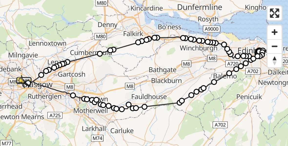 Flight route Police Helicopter Glasgow - Glasgow, 20 July 2026, 08:02