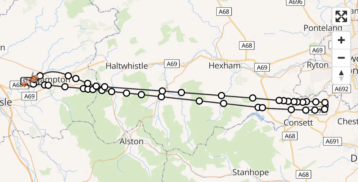 Flight route Coastguard Helicopter Carlisle Lake District Airport - Carlisle Lake District Airport, 20 July 2026, 08:22