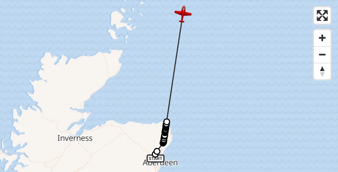 Flight route Air Ambulance Aircraft Aberdeen International Airport - North Sea, 20 July 2026, 08:46