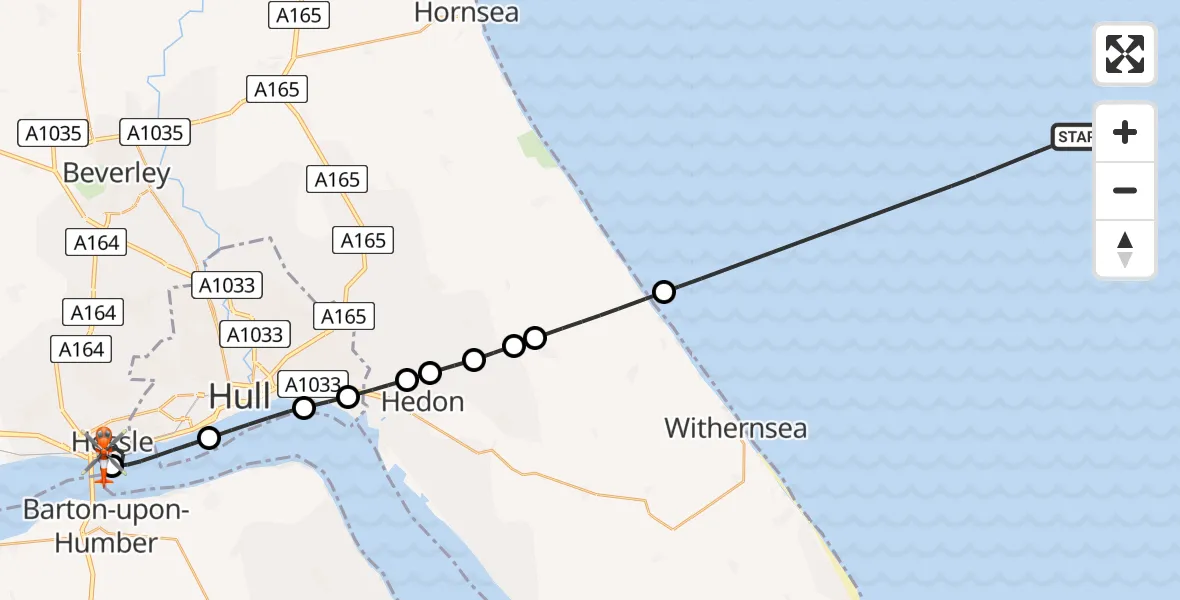 Flight route Coastguard Helicopter North Sea - Hessle, 20 July 2026, 08:46
