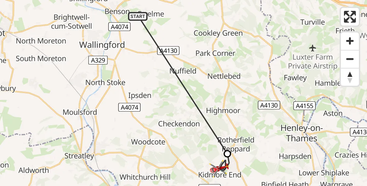 Flight route Air Ambulance Helicopter RAF Benson - Sonning Common, 20 July 2026, 08:58