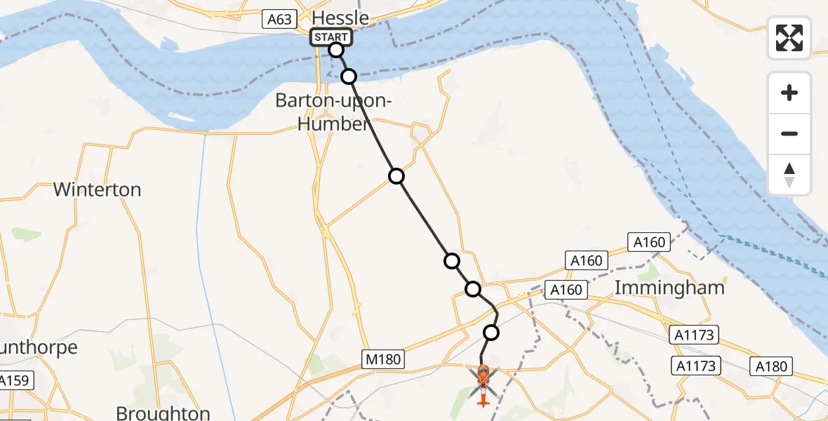 Flight route Coastguard Helicopter Hessle - Humberside Airport, 20 July 2026, 09:21