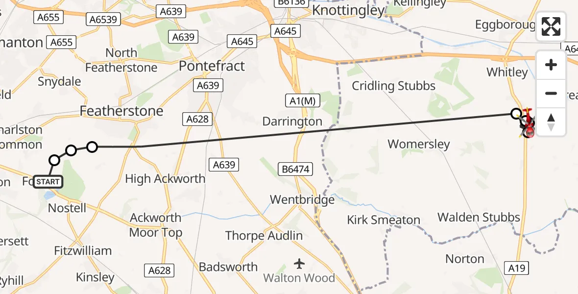 Flight route Air Ambulance Helicopter YAA Nostell Helicopter Port - Balne, 20 July 2026, 09:34