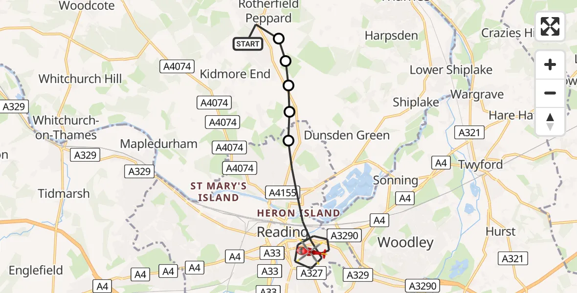 Flight route Air Ambulance Helicopter Sonning Common - Reading, 20 July 2026, 10:55