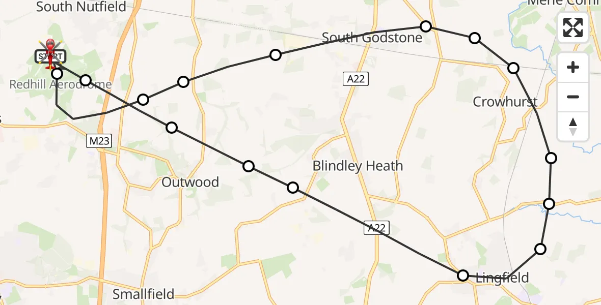 Flight route Air Ambulance Helicopter Redhill Aerodrome - Redhill Aerodrome, 20 July 2026, 11:06