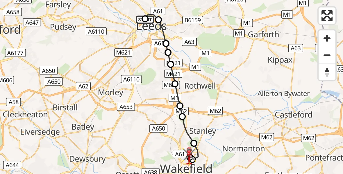 Flight route Air Ambulance Helicopter Woodhouse - Stanley, 20 July 2026, 11:32