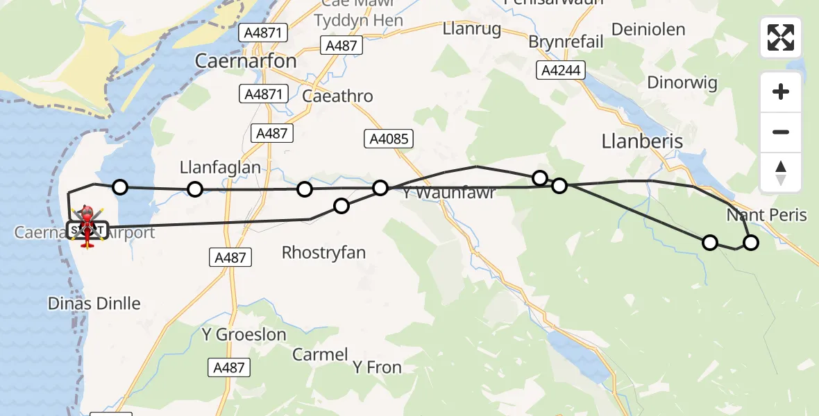 Flight route Air Ambulance Helicopter Caernarfon Airport - Caernarfon Airport, 20 July 2026, 11:47