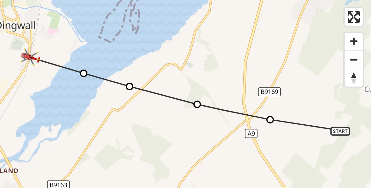 Flight route Air Ambulance Helicopter Braes of Dunvournie - Dingwall, 20 July 2026, 12:05