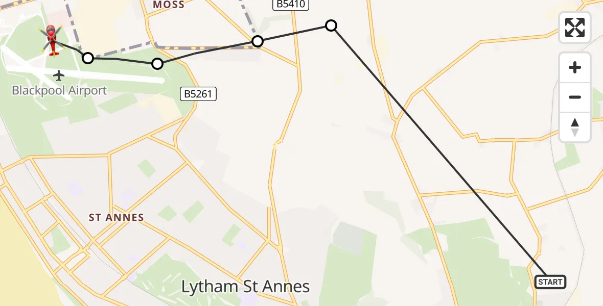 Flight route Air Ambulance Helicopter Lytham - Blackpool Airport, 20 July 2026, 12:19