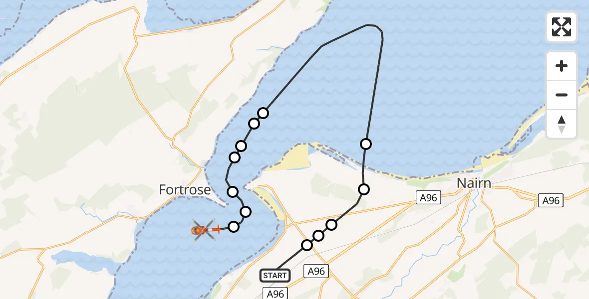 Flight route Coastguard Helicopter Inverness Airport - Rosemarkie, 20 July 2026, 12:47