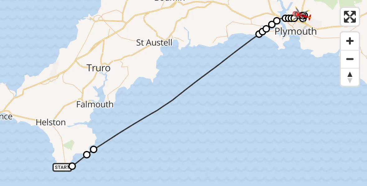 Flight route Air Ambulance Helicopter Lizard - Derriford Hospital, 20 July 2026, 12:52