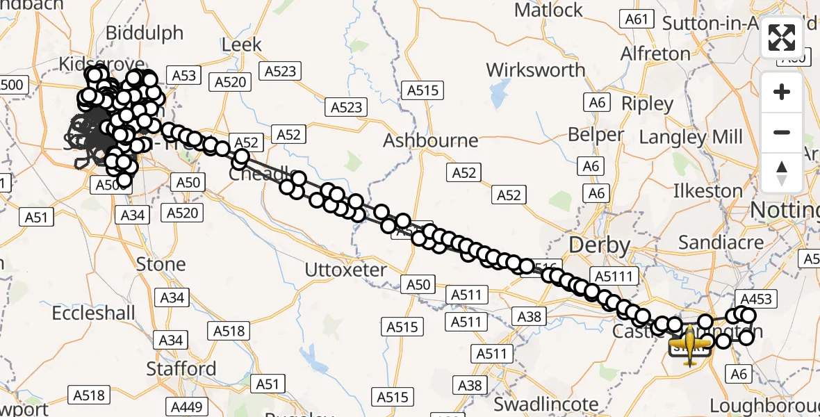 Flight route Police Aircraft East Midlands Airport - East Midlands Airport, 20 July 2026, 12:59