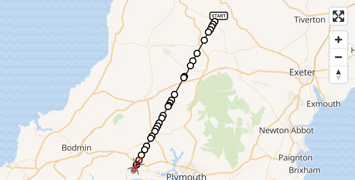 Flight route Air Ambulance Helicopter Riddlecombe - Morval, 20 July 2026, 13:02