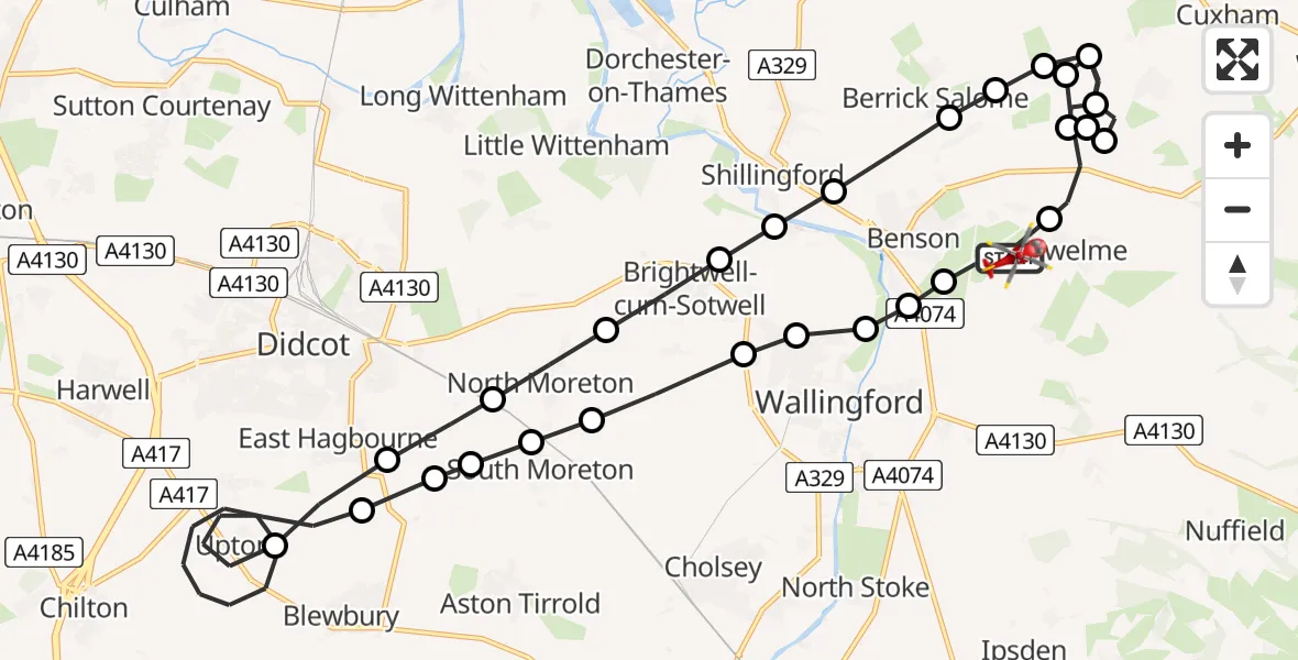 Flight route Air Ambulance Helicopter RAF Benson - RAF Benson, 20 July 2026, 13:19