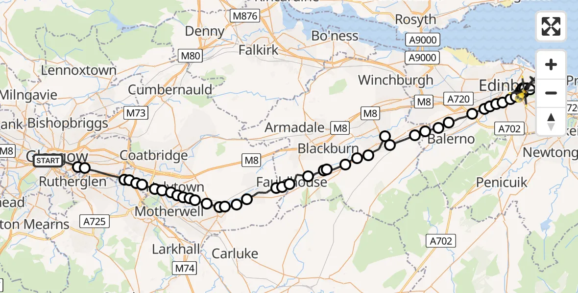Flight route Police Helicopter Glasgow - Willowbrae, 20 July 2026, 13:30