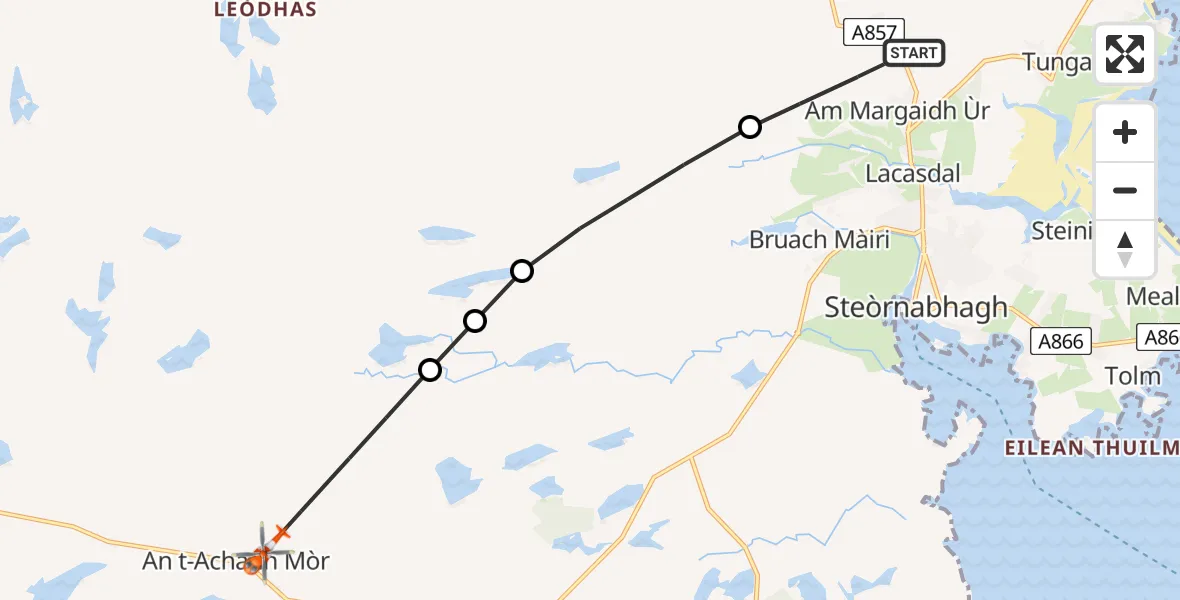 Flight route Coastguard Helicopter Am Margaidh Ùr - An t-Achadh Mòr, 20 July 2026, 14:00