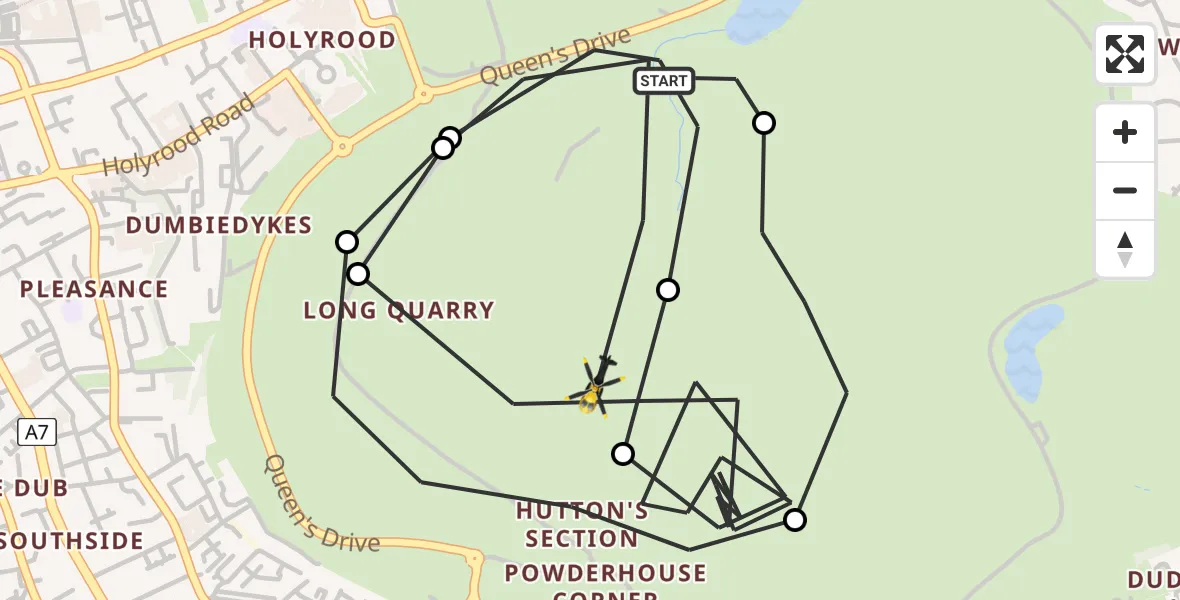 Flight route Police Helicopter Holyrood Palace temp landing site - Southside, 20 July 2026, 14:04