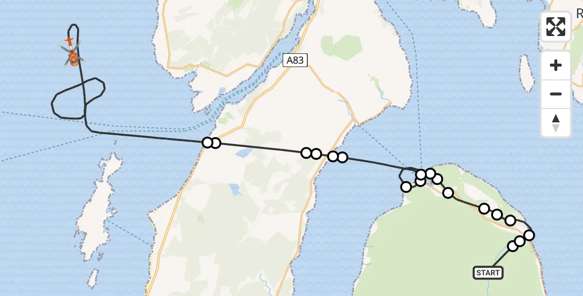 Flight route Coastguard Helicopter The Saddle - Inner Seas, 20 July 2026, 14:10