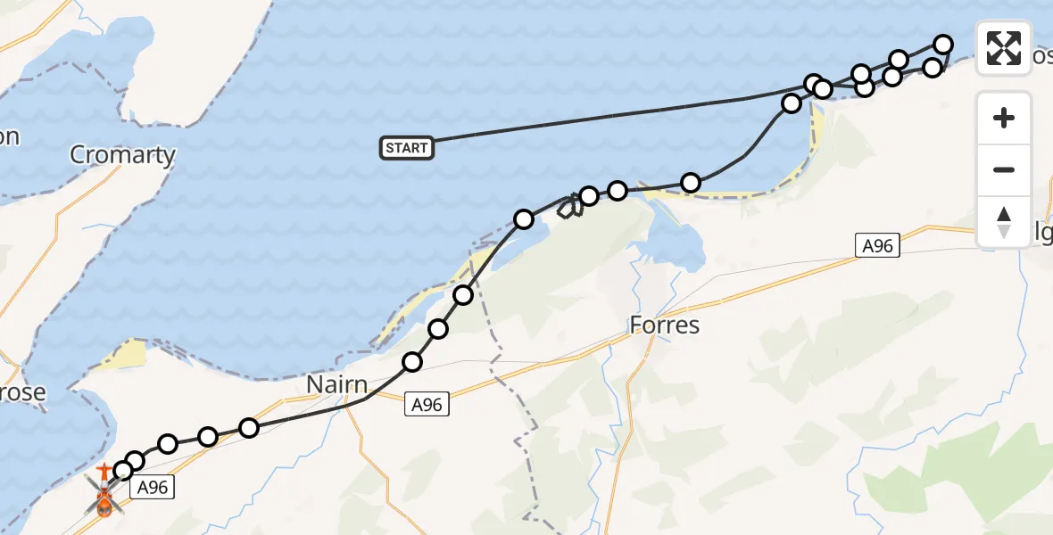 Flight route Coastguard Helicopter North Sea - Inverness Airport, 20 July 2026, 14:12