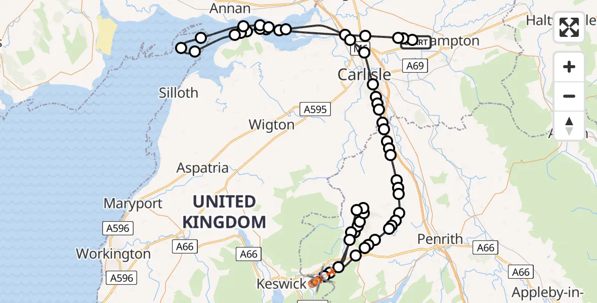 Flight route Coastguard Helicopter Carlisle Lake District Airport - St. John's Castlerigg and Wythburn, 20 July 2026, 14:30