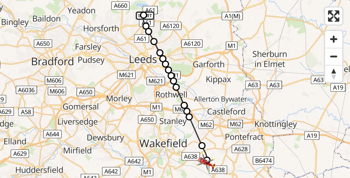 Flight route Air Ambulance Helicopter Alwoodley - YAA Nostell Helicopter Port, 20 July 2026, 14:46