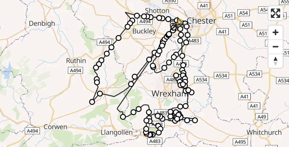 Flight route Police Helicopter Hawarden Airport - Hawarden Airport, 20 July 2026, 15:15