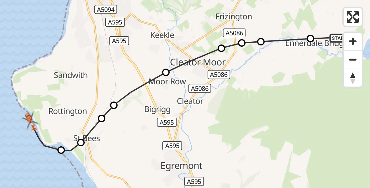 Flight route Coastguard Helicopter Kirkland - Rottington, 20 July 2026, 15:18