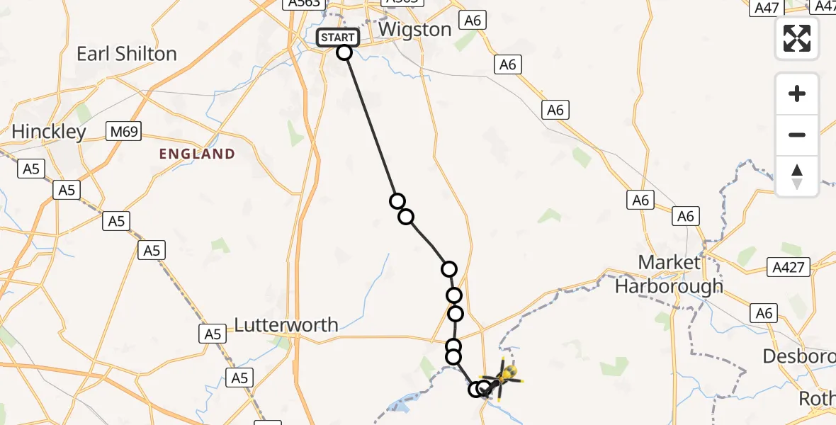 Flight route Police Helicopter Blaby - Harborough, 20 July 2026, 15:31