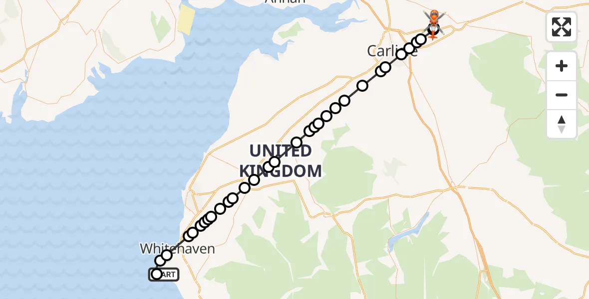 Flight route Coastguard Helicopter St. Bees - Carlisle Lake District Airport, 20 July 2026, 15:53