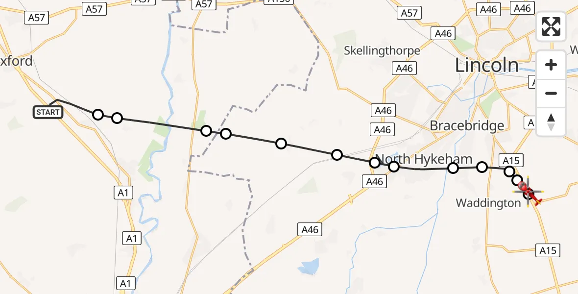 Flight route Air Ambulance Helicopter Weston CP - North Kesteven, 20 July 2026, 16:11