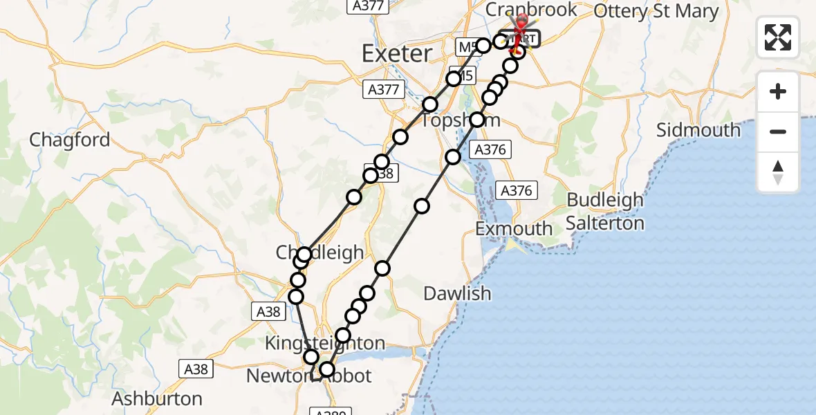 Flight route Air Ambulance Helicopter Exeter International Airport - Exeter International Airport, 20 July 2026, 16:15