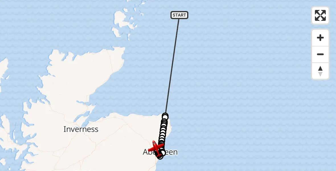 Flight route Air Ambulance Aircraft North Sea - Aberdeen International Airport, 20 July 2026, 16:47