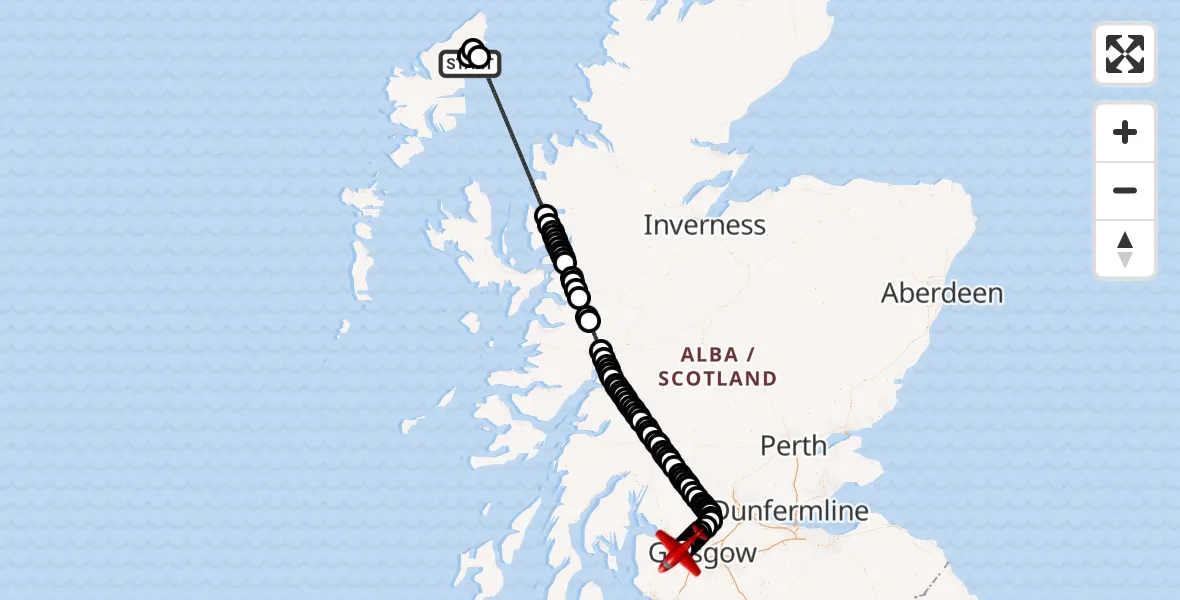 Flight route Air Ambulance Aircraft Col Uarach - Glasgow Airport, 20 July 2026, 16:59