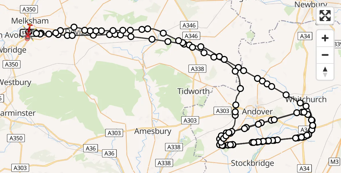Flight route Air Ambulance Helicopter Wiltshire Air Ambulance - Wiltshire Air Ambulance, 20 July 2026, 17:58