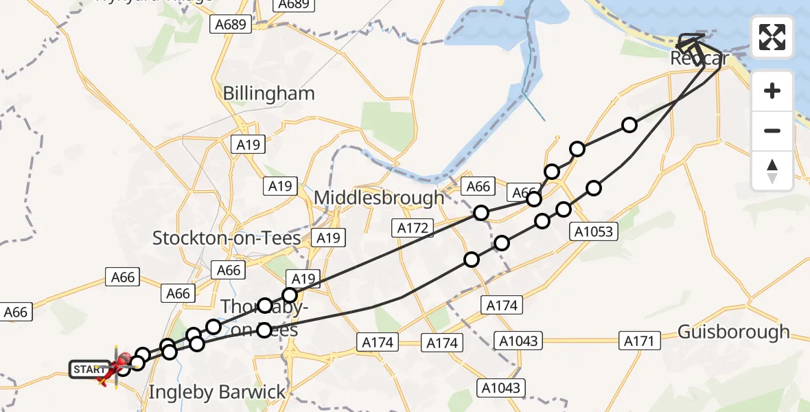 Flight route Air Ambulance Helicopter Egglescliffe - Egglescliffe, 20 July 2026, 18:21