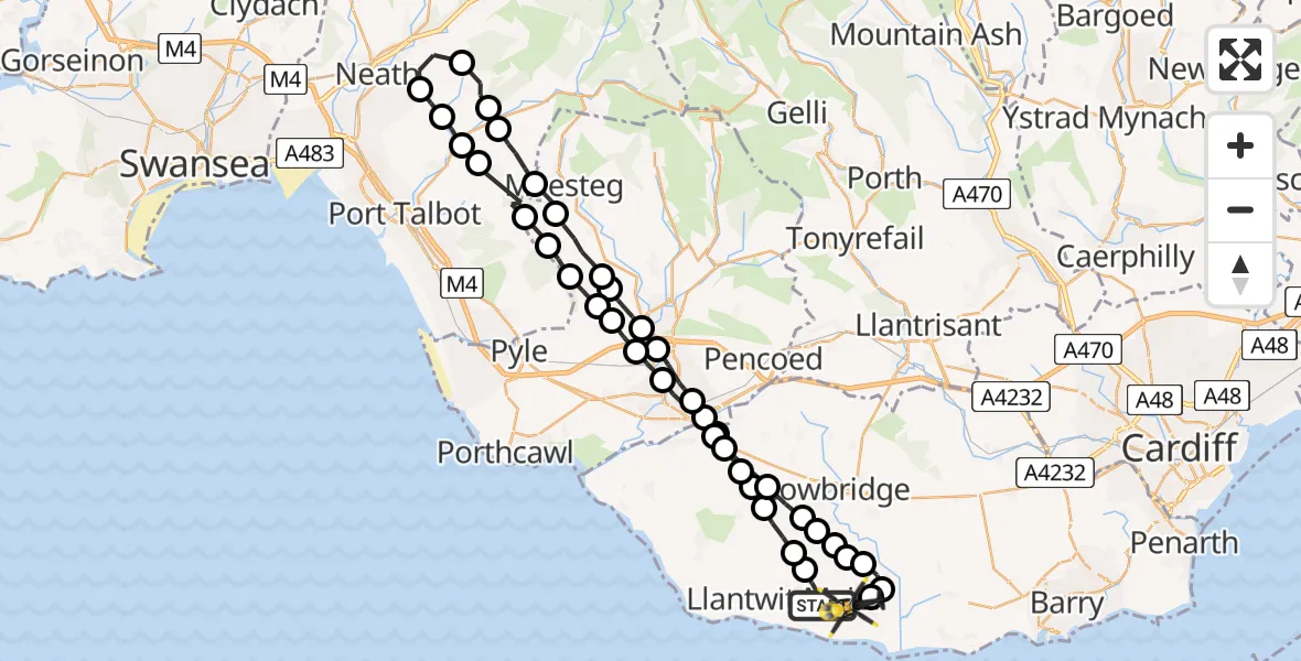 Flight route Police Helicopter Boverton - MOD St Athan, 20 July 2026, 18:51