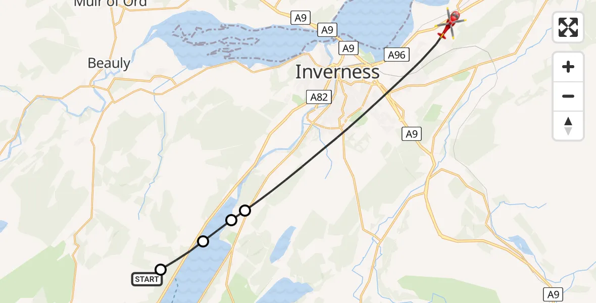 Flight route Air Ambulance Helicopter Inverness West - Inverness, 20 July 2026, 18:54