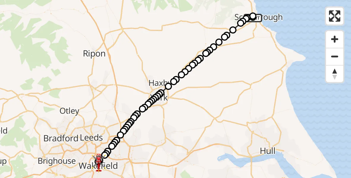 Flight route Air Ambulance Helicopter Newby - Stanley, 20 July 2026, 19:01