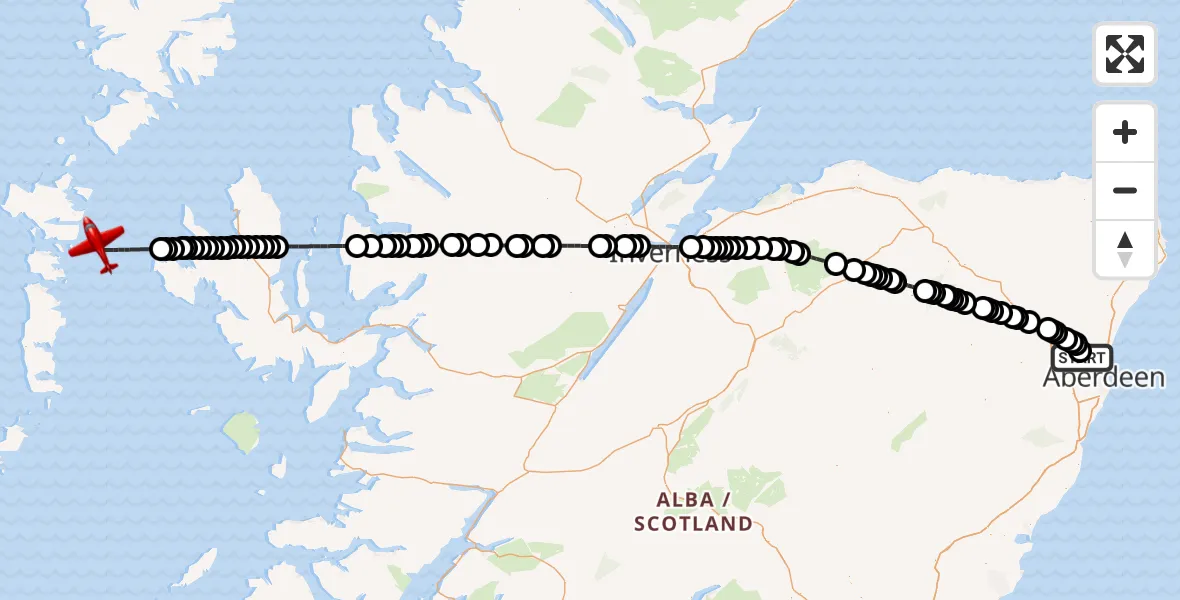 Flight route Air Ambulance Aircraft Aberdeen International Airport - Inner Seas, 20 July 2026, 19:20