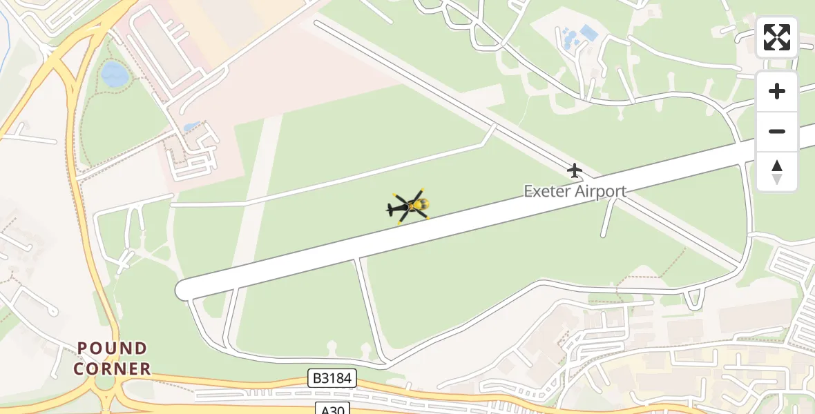 Flight route Police Helicopter Exeter International Airport - Exeter International Airport, 20 July 2026, 19:31