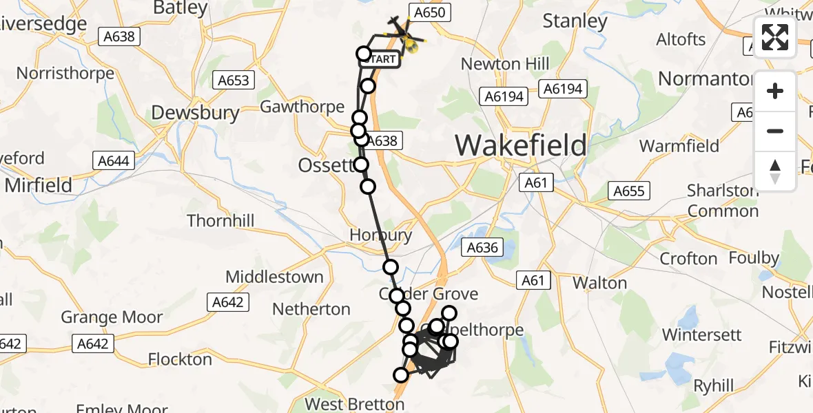 Flight route Police Helicopter East Ardsley - East Ardsley, 20 July 2026, 19:34