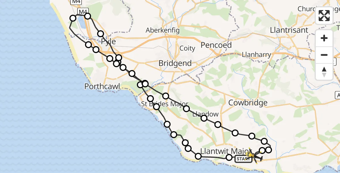 Flight route Police Helicopter Boverton - MOD St Athan, 20 July 2026, 19:33